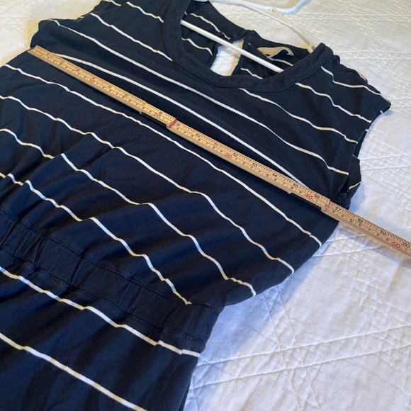 Banana Republic Navy and White Striped Dress Medium Cotton Blend Keyhole Mini - Picture 7 of 7